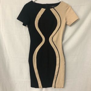 Mabeler Colorblock Bodycon Sheath Dress Black and Tan Small